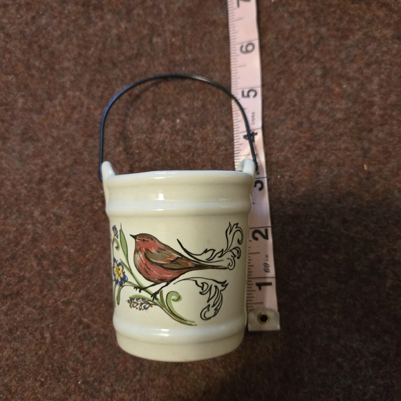 Mini Ceramic Bucket With Metal Handle Bird Print - Picture 1 of 5